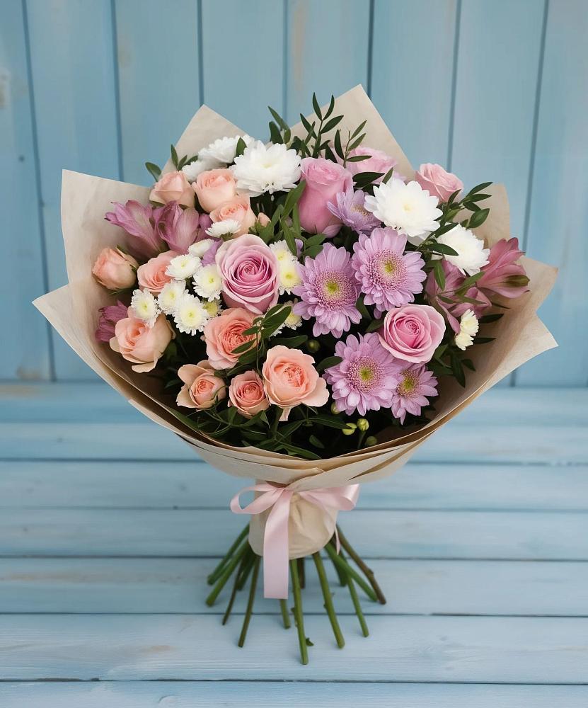 Букет цветов из: Хризантемы, Розы и Альстромерии в Таксимо