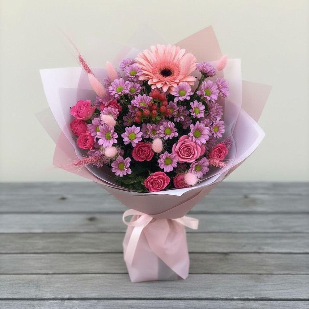 Букет цветов из: Розы, Герберы и Хризантемы в Таксимо