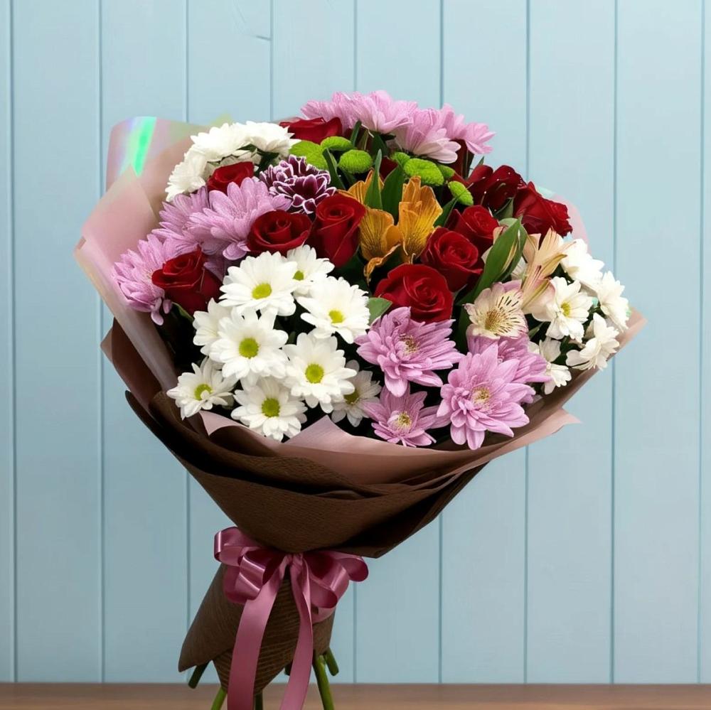 Букет цветов из: Розы, Хризантемы и Альстромерии в Таксимо